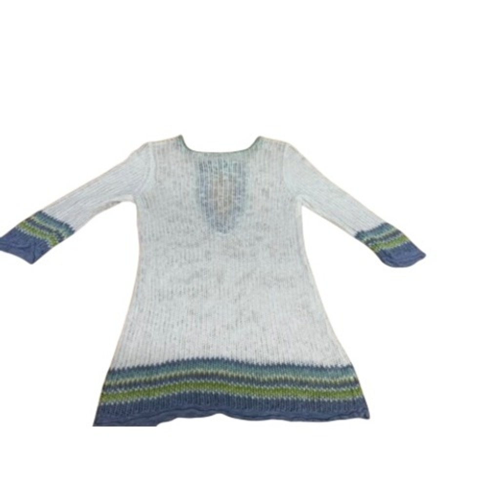 "Tommy Bahama" Womens Linen Cotton Open Knit Tunic Sweater White Blue M Beachy - Picture 8 of 9